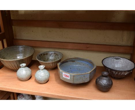 Studio Pottery: seven Jeremy Leach items, largest 18cm diameter, (chipped rim of one small vase).Provenance: The Norman Smith