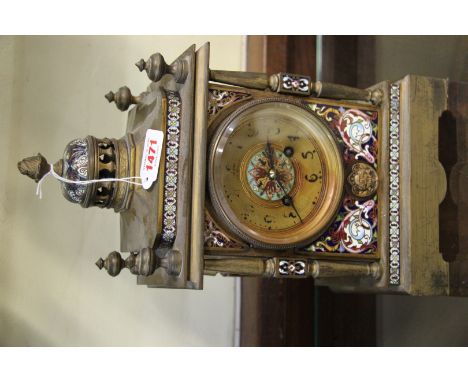 A late 19th century gilt brass and champleve enamel mantel clock, 32cm high. 