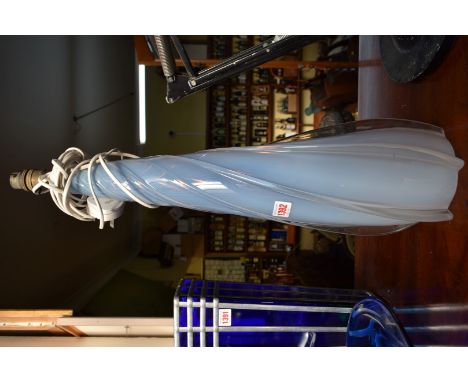 A large opalescent glass lamp, height excluding fitting 55cm.    Condition Report:  Slight chips and small scratch to lower p