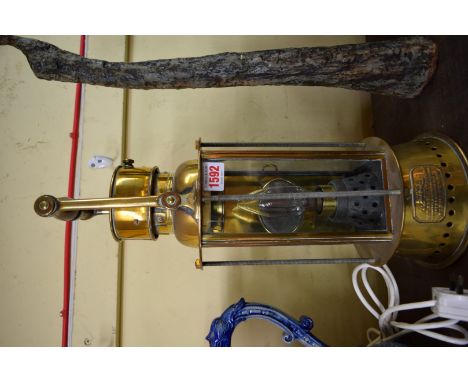 An Eli Griffiths & Sons brass lantern, height including handle 45.5cm, (converted for electricity). 