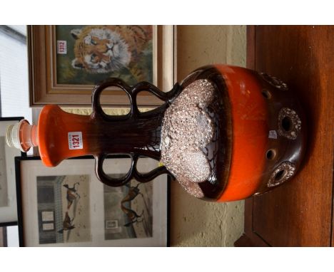 A West German pottery twin handled lamp, height excluding fitting 45cm. 
