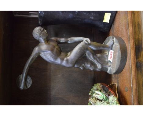 After the Antique, a bronze figure of Discus, with inscribed Continental plaque, 27cm high. 