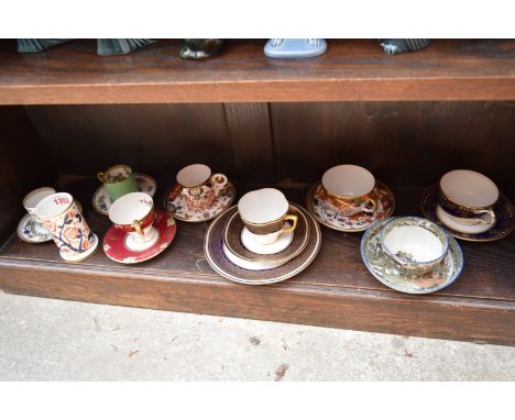 A collection of 19th century and later English pottery and porcelain tea cups and saucer, to include an unusual pearlware tea