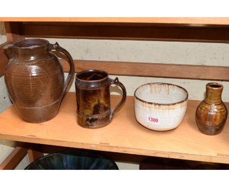 Studio Pottery: four Wenford pottery items, to include a Seth Cardew jug, 20.5cm high; a similar mug; and a Michael Cardew va