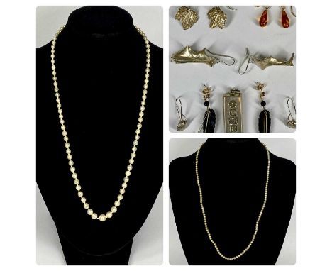 ASSORTED JEWELLERY including 1oz silver ingot, pair of amber earrings, three pairs of naturalistic design silver earrings, si