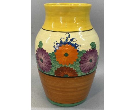 CLARICE CLIFF BIZARRE BALUSTER VASE, 'Gayday' pattern, black backstamp, 25cms (h)Provenance: private collection Conwy