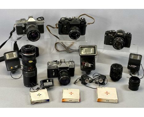 CAMERAS & ACCESSORIES including Praktica MTL3 SLR camera, Ricoh KR10 SLR camera, Russian ET SLR camera with various lenses, f