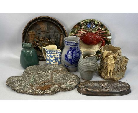 ASSORTED DECORATIVE CONTINENTAL / BRITISH CERAMICS including Musterschute wall plaque, figures in interior, 33cms (diam.), Pa