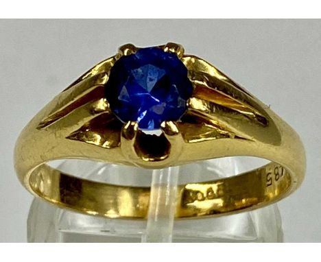 22CT GOLD SIGNET RING set with light blue stone, size R, 6.8gmsProvenance: private collection Gwynedd