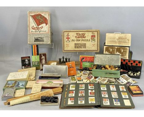 GROUP OF ANTIQUE & VINTAGE COLLECTABLES including White Star Cunard jigsaw puzzle, GWR jigsaw puzzle, various stereoscopic vi
