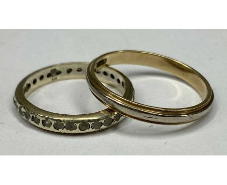 9CT GOLD ETERNITY RING, size K along with 9ct yellow and white gold wedding band, size P, 3.9gms gross Provenance: private co