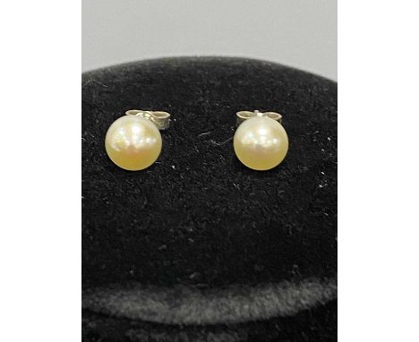 PAIR OF MIKIMOTO PEARL STUD EARRINGS in original boxProvenance: private collection Conwy
