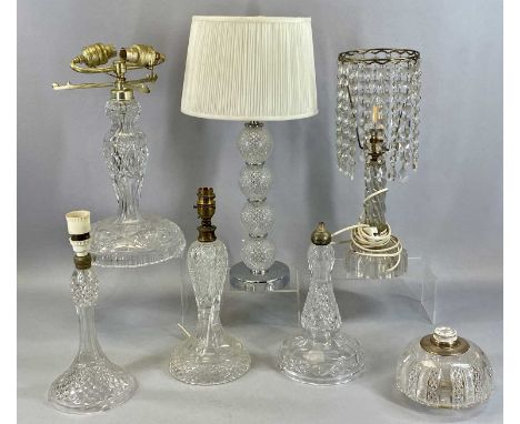 GROUP OF LIGHTING including quality cut-glass table lamp with twin fitting, three other cut glass table lamps (no shades), ci