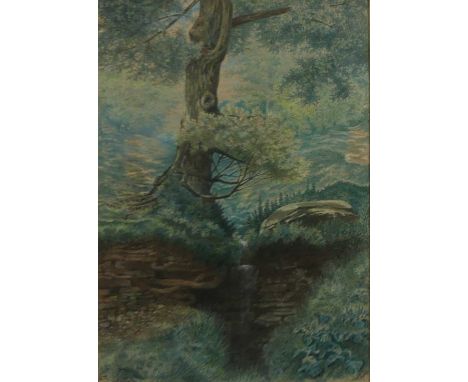 George Cruikshank (1792-1878) - Willow by a stone wall, watercolour, signed and dated 1876 lower left, 27.5 x 19.5cm