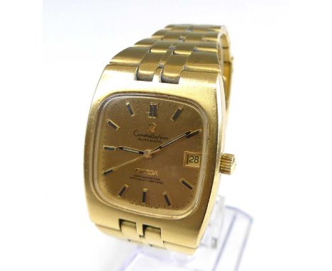 A gent's Omega Constellation 18ct gold cased bracelet watch, ref. 168.047, No. 33841191, circa 1974, the gilded dial signed O