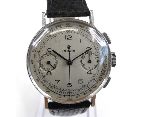 A vintage gent's Rolex steel cased chronograph wristwatch, ref. 3484, No.039570, circa 1936, having a signed silvered Arabic 