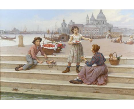 Antonio Ermolao Paoletti (Italian 1834-1912) - Venetian fruit-sellers, oil on canvas, signed and inscribed lower right 'Anton