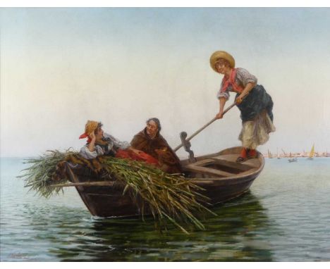 P Gabrini (Italian, 19th century) - Returning to harbour, oil on canvas, signed lower left 'P Gabrini Roma', 75 x 98cmOrigina