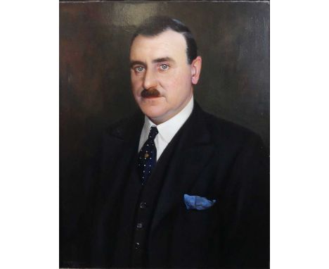 Charles Spencelayh (1865-1958) - Portrait of Mr L.G. Creed, half-length wearing a black suit and blue tie, oil on canvas, sig
