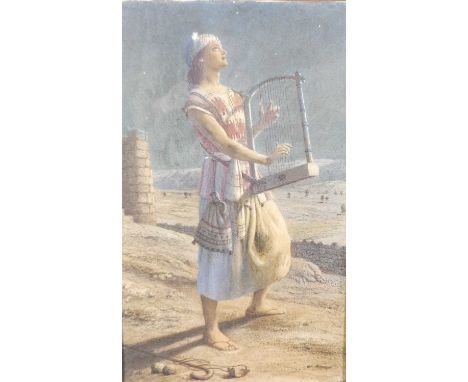 John Rogers Herbert (1810-1890) - Classical woman in a landscape playing the lyre, watercolour, signed lower right, 54 x 33cm
