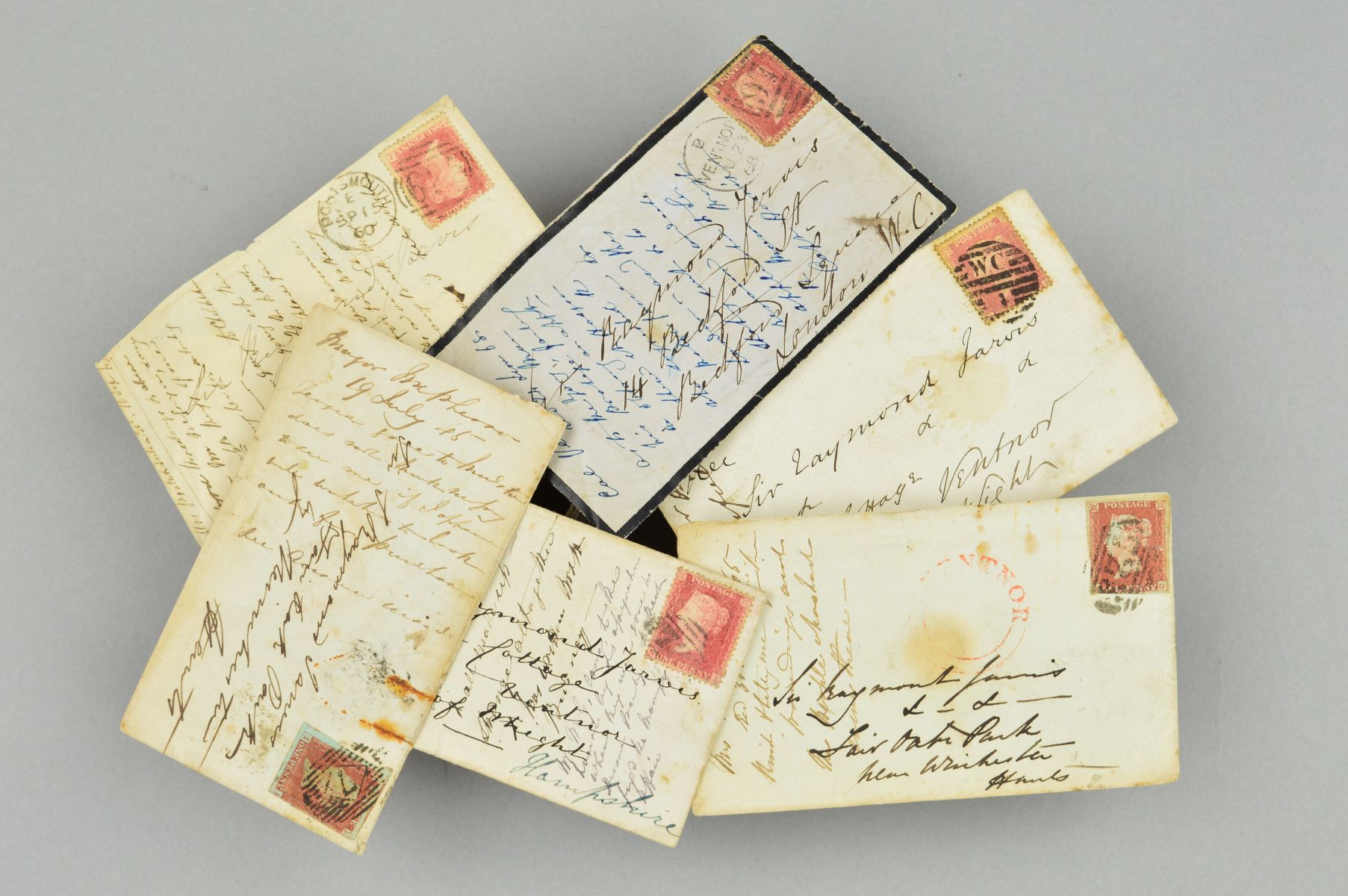 SIX VICTORIAN PENNY RED ENVELOPES