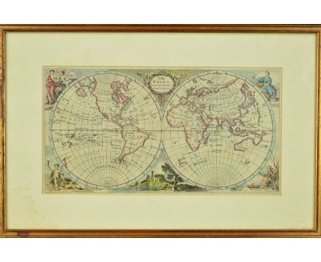 ANON, 'THE WORLD ACCORDING TO THE LATEST DISCOVERIES', a hand coloured engraving double hemisphere World map, similar to Thom