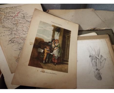 A box of assorted sketches and drawings, mainly portrait, early 20thC and later 