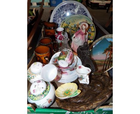 A Delft tray, Cantonese ginger jars, Victorian decanter, Empire ware figurine etc 