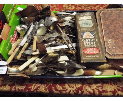A selection of silver-plated knives, forks, spoons etc plus other vintage cutlery