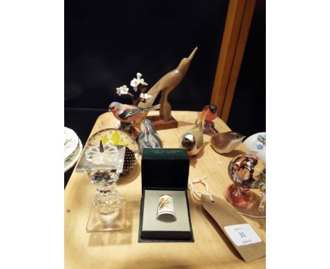 A Royal Worcester 'Bullfinch' no.3238, a Border Fine Arts 'Chaffinch', a Royal Worcester boxed collector's thimble and other 