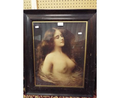 After ANGELO ASTI hand-painted print of a nude classical lady set into wooden frame