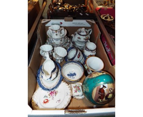 A selection of Booths 'Willow' pattern tea-ware a large porcelain egg shaped trinket box, Dresden pot and ashtray plus other 