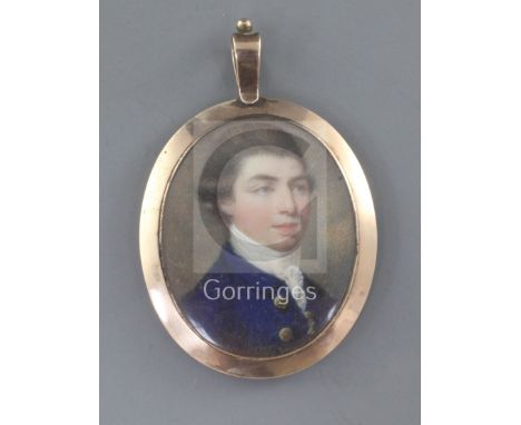 English School c.1790oil on ivoryMiniature portrait of a gentleman wearing a blue coat1.25 x 1in.