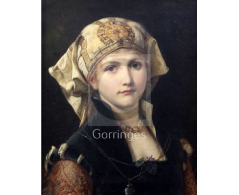 Wilhelm Menzler (German, 1846-1926)oil on canvasPortrait of a young women,signed and inscribed verso18 x 14.5in.