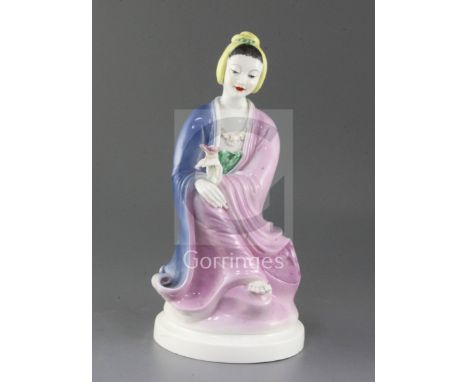 A large Royal Worcester porcelain figure 'A Goddess', modelled by Agnes Pinder-Davies, c.1950, mould 3481 or 3482 31.5cm, fir