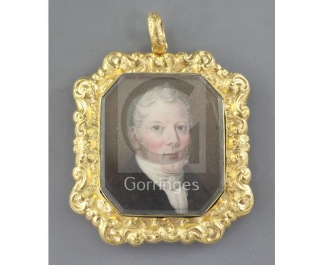 English School c.1830oil on ivoryMiniature portrait of Edward Henderson died 17th May 18331.5 x 1.25in. engraved gilt frame