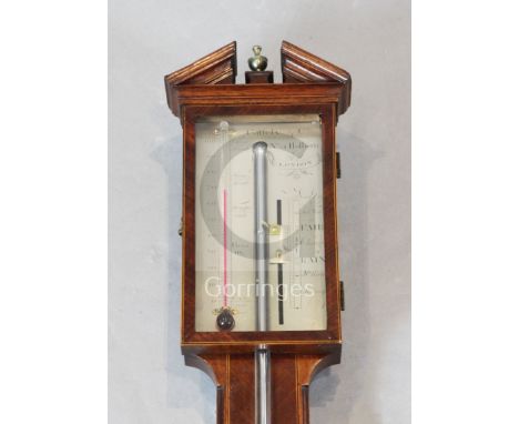 Cattely &amp; Co, 81 Holborn, London. A Regency mahogany stick barometer, with silvered scale and spirit thermometer, 3ft 2in