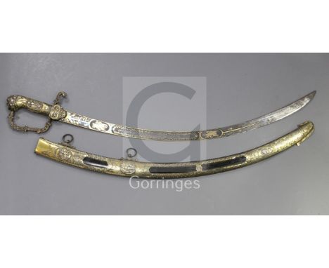 A fine George III silver gilt mounted presentation sword by Rundell, Bridge and Rundell, the blade inscribed "St Sebastian ta