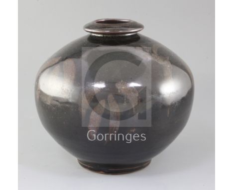 A large David Leach studio stoneware globular vase, impressed mark, 24cm