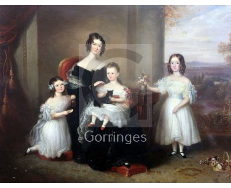 William Moore (1790-1851)oil on wooden panelConversation piece, portrait of a mother, her three children and a chihuahuasigne