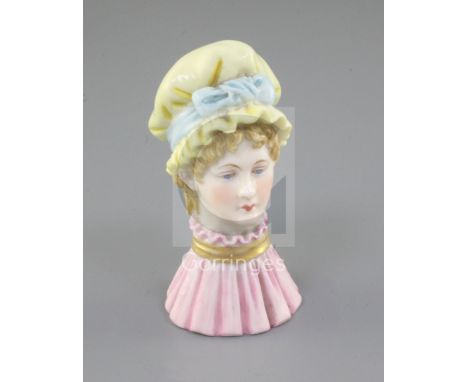 A Victorian Royal Worcester 'Mob Cap' candle extinguisher, puce printed mark and date code for 1892, 9cm