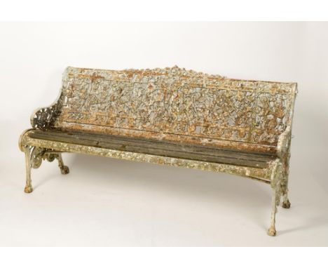 A CAST IRON NASTURTIUM GARDEN BENCH, 72" wide