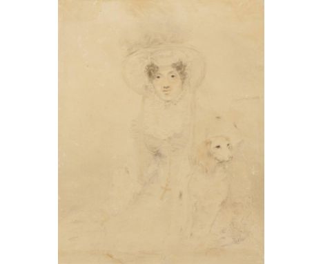 FOLLOWER OF JEAN AUGUSTE DOMINIQUE INGRES (1780-1867) Portrait of a lady with dog, pencil and wash, 13" x 10.25".