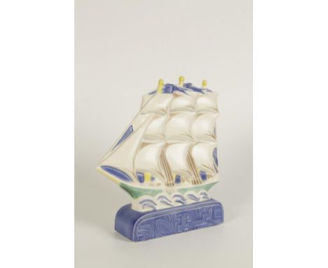 A POOLE POTTERY STUDIO GALLEON of Art Deco style, painted by Sarah Westlake, c.1995, originally designed by Harold Stabler, s