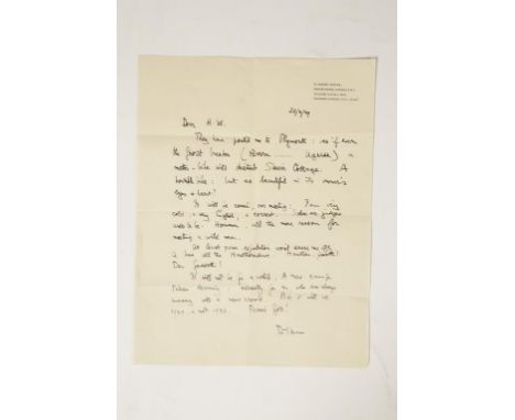 T.E. LAWRENCE: A letter to "H.W" (probably Henry Williamson) "They have posted me to Plymouth so if ever the frost breaks (br