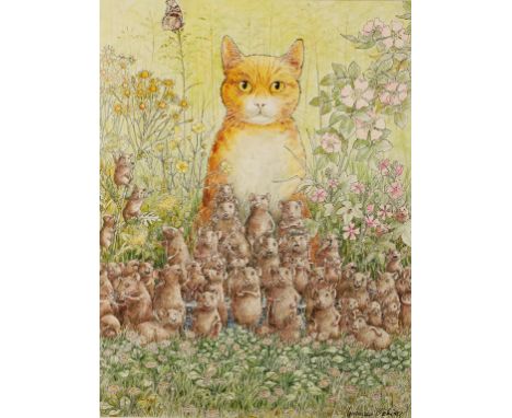 •GRAHAM OAKLEY (bn. 1929) "The Church Mice take a break", watercolour for a poster for a book illustration, 17" x 12.75".
