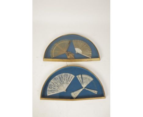 TWO MOTHER OF PEARL FANS an ivory fan and a simulated tortoiseshell fan, contained in a pair of giltwood cases (a lot)