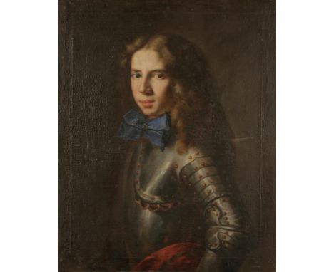 CIRCLE OF JACOB FERDINAND VOET (1639-1700) A portrait of a young gentleman wearing armour and a blue ribbon at the neck, half