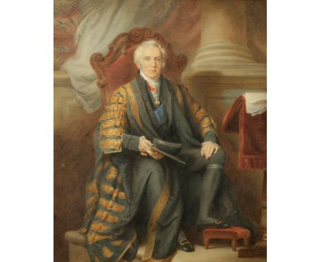 ENGLISH SCHOOL (19th century) A portrait stufy of John Scott, 1st earl of Eldon, seated wearing Chancellors robes and regalia