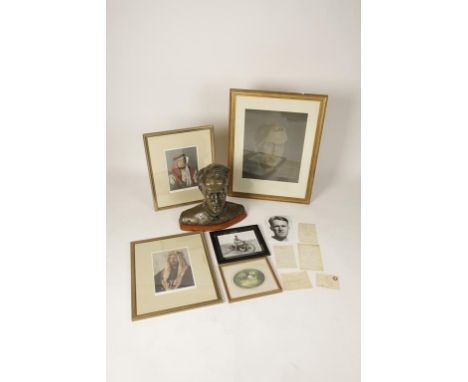 T.E. LAWRENCE: Portrait of T.E. Lawrence by Eric Kennington, collotype with detached signed label numbered 94/100, and variou
